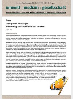 Dokumentation: Biologische Wirkungen elektromagnetischer Felder auf Insekten, Sonderbeilage umg 3-2020, Thill (28S. A4)